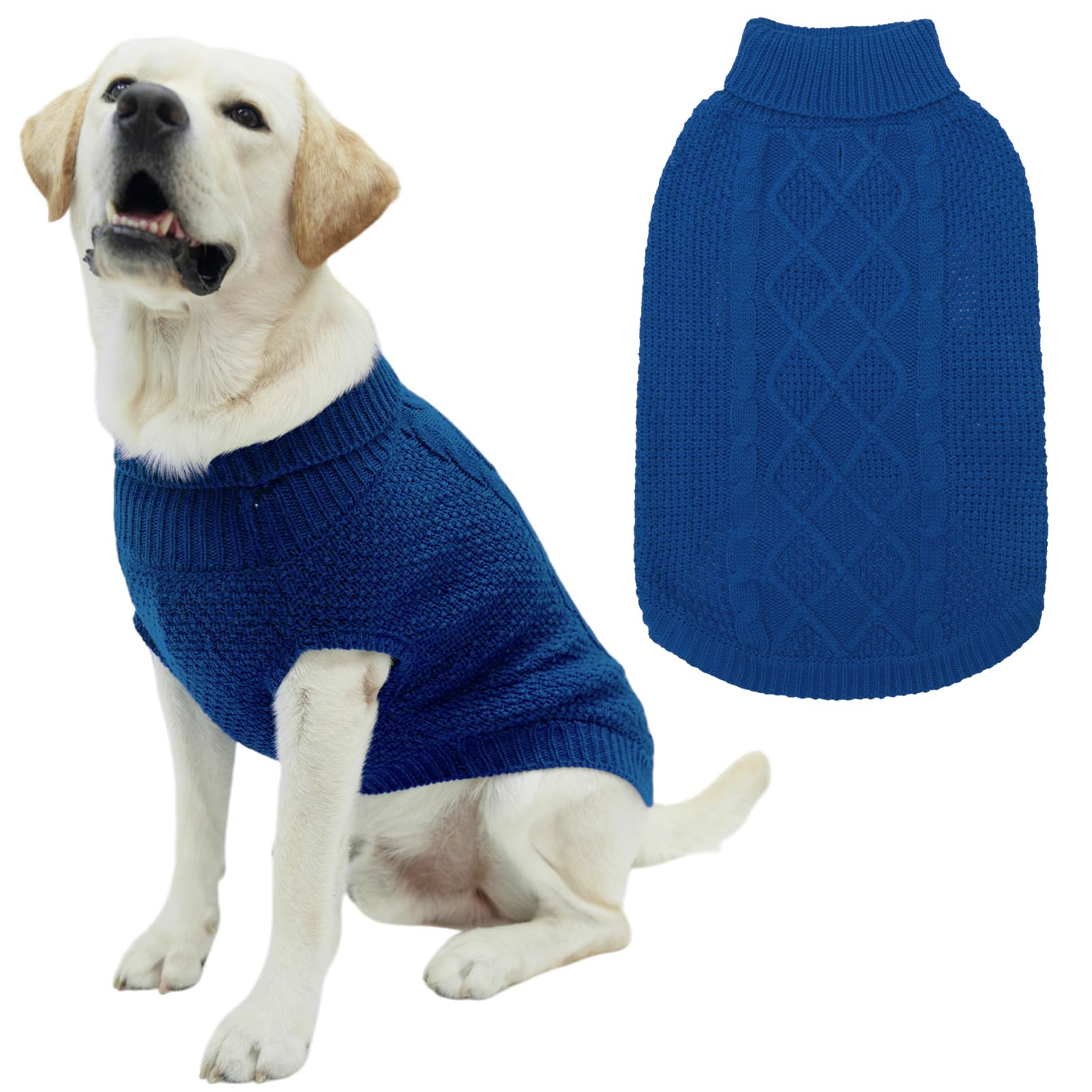 Mihachi suéter para perro con cuello alto en azul real, protección elegante para paseos.