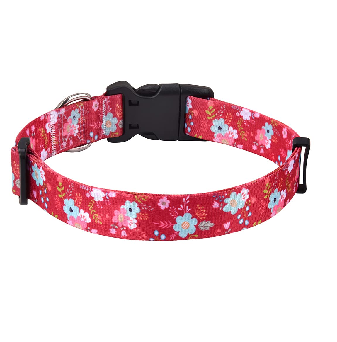 Detalle del patrón floral rojo Mihqy para destacar a tu perro