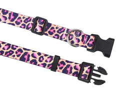 Mihqy collar y correa con patrón floral rosa leopardo, ideal para salidas con estilo.