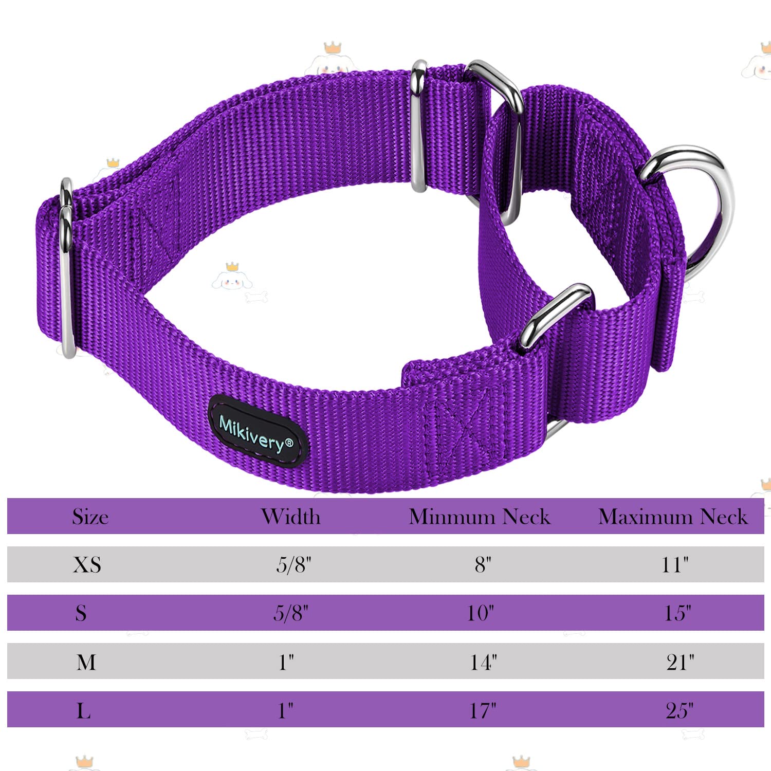 Mikivery collar martingala con nailon suave y duradero para perros activos.