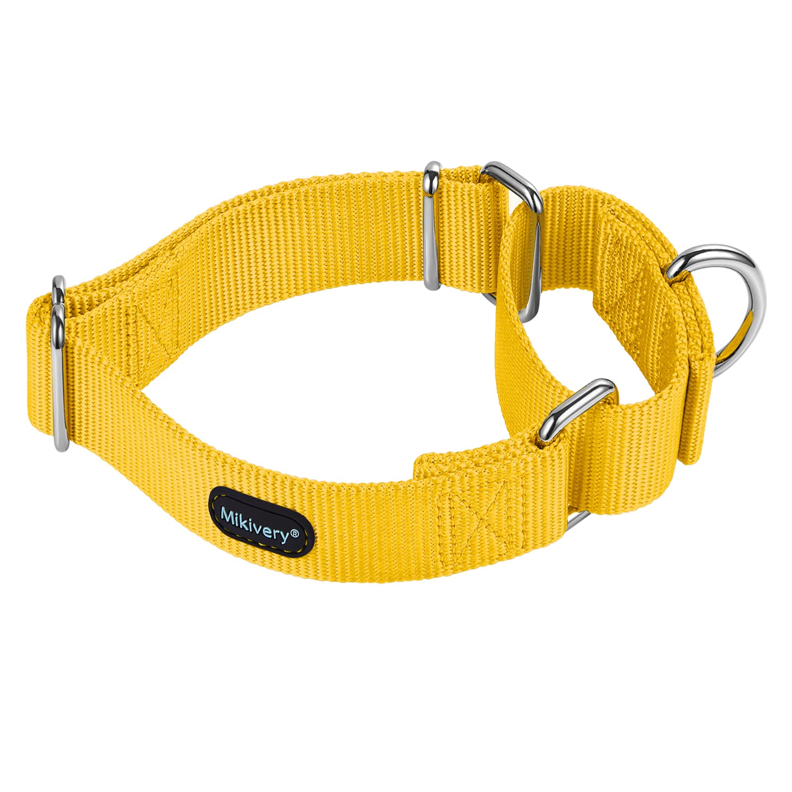 Collar martingale Mikivery amarillo ajustable para perros, comodidad en el ajuste.