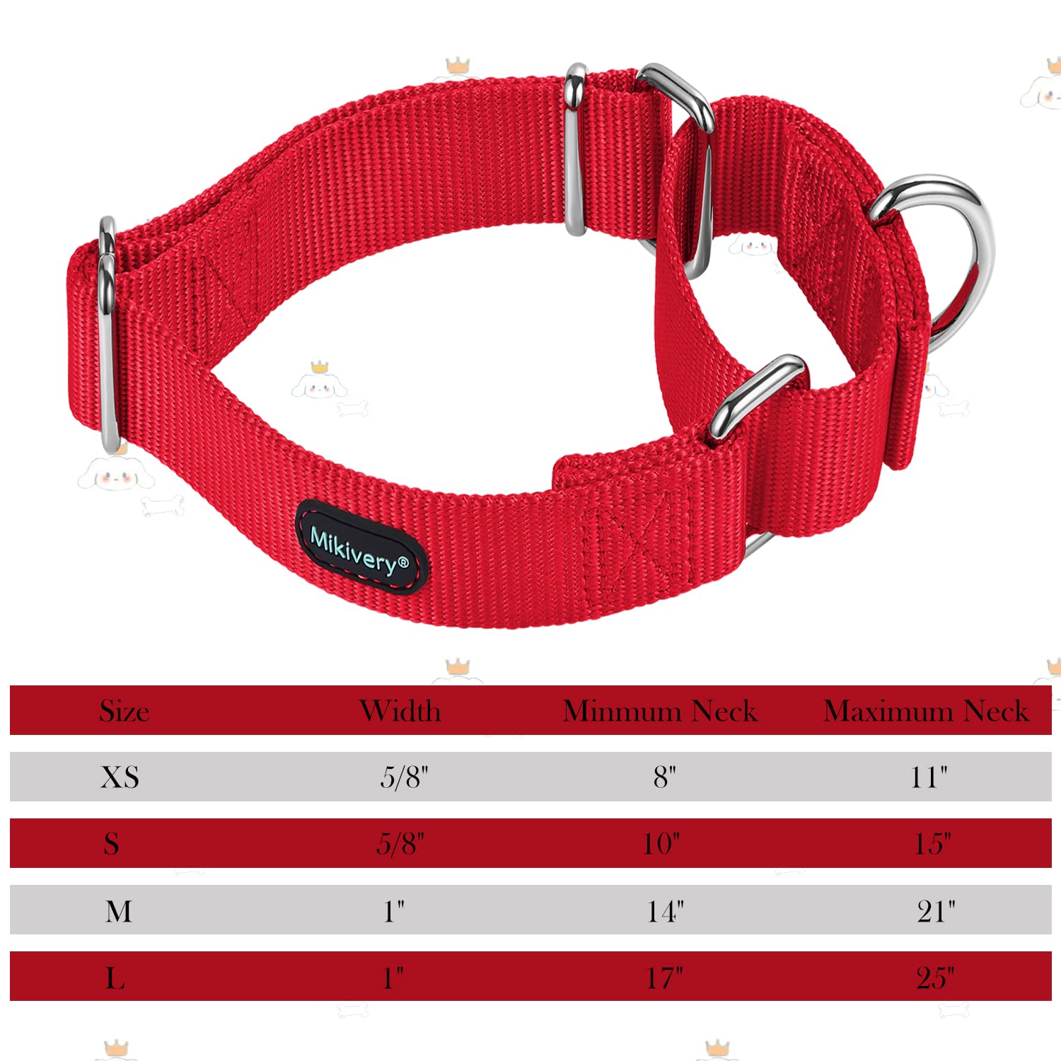 Mikivery collar martingale en nylon rojo, herraje niquelado duradero.