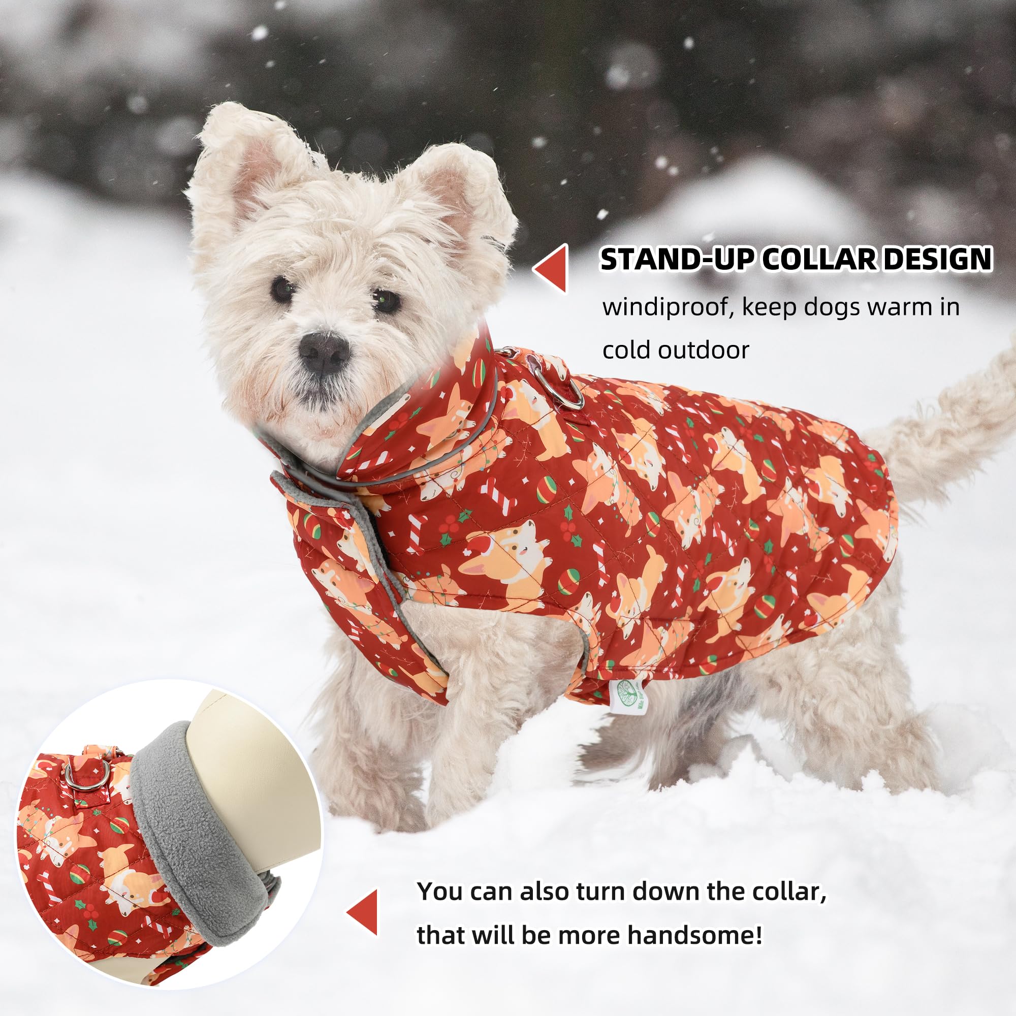 Chaqueta para perro Mile High Life raya reflectante para visibilidad nocturna.