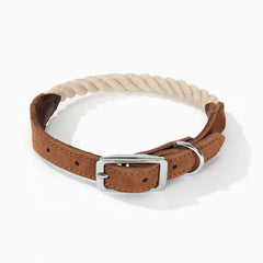 Collar de cuerda de algodón beige con cuero genuino Mile High Life, ideal para paseos cómodos.