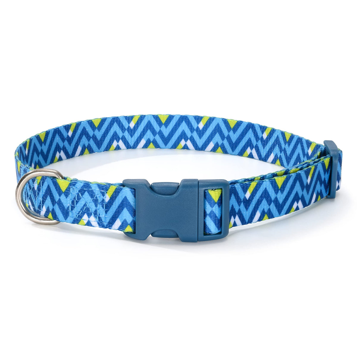 Mile High Life collar para perro con patrón de olas geométricas en azul claro, ideal para paseos.