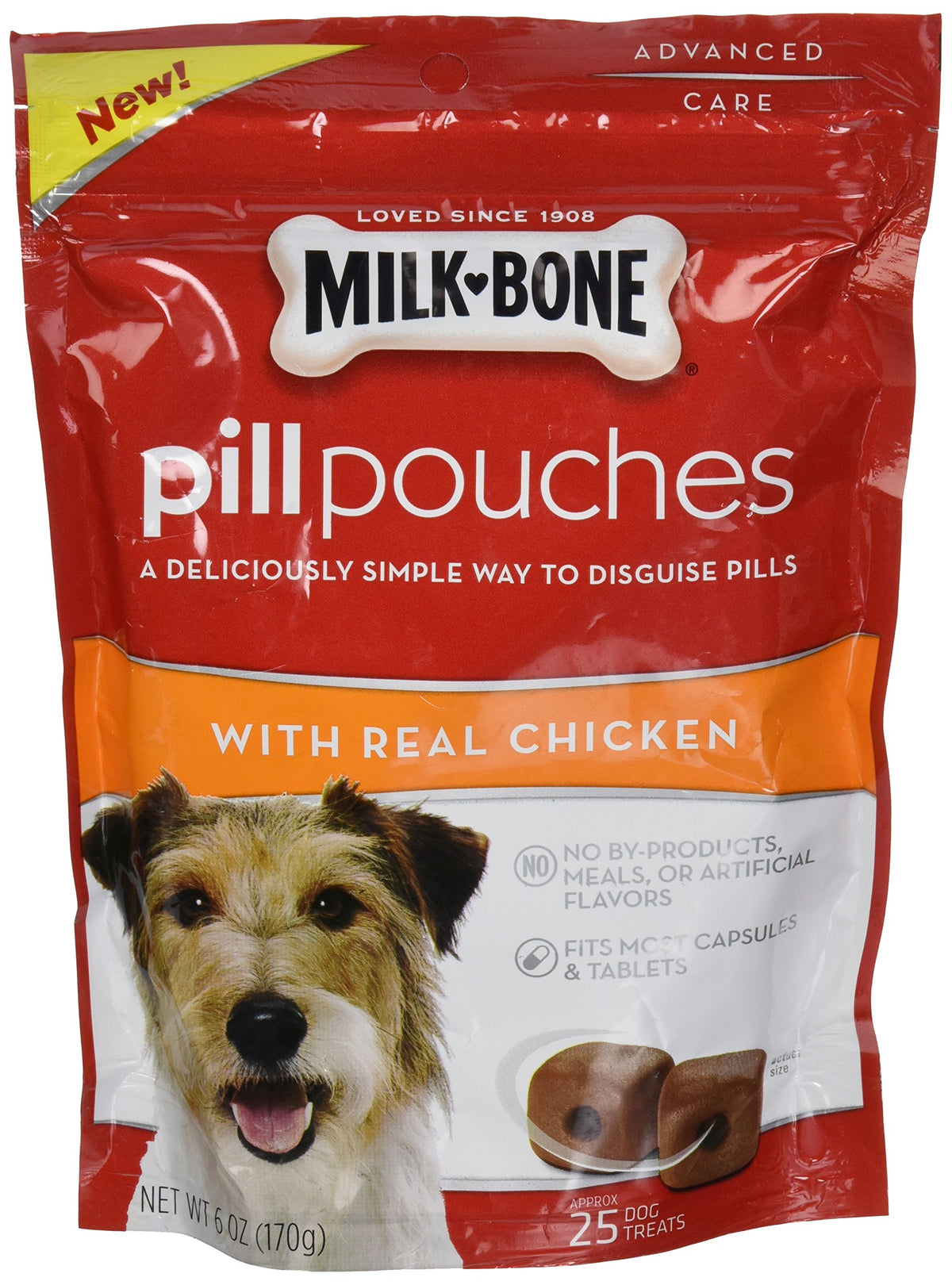 Milk-Bone Bolsas para Pastillas con Pollo Real, disfrazan sabor y olor para perros.