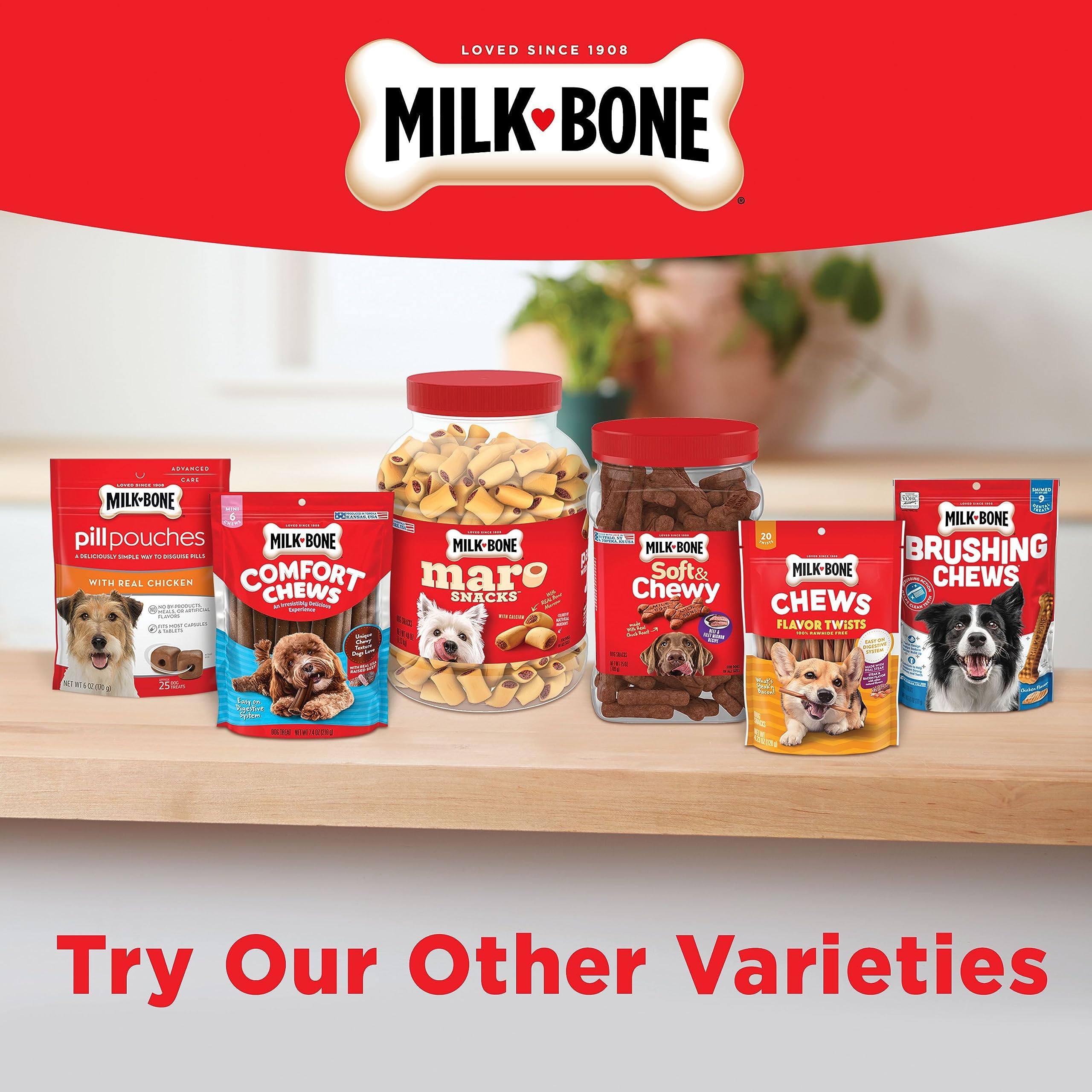 Milk-Bone snack nutritivo con 12 vitaminas para perros activos.