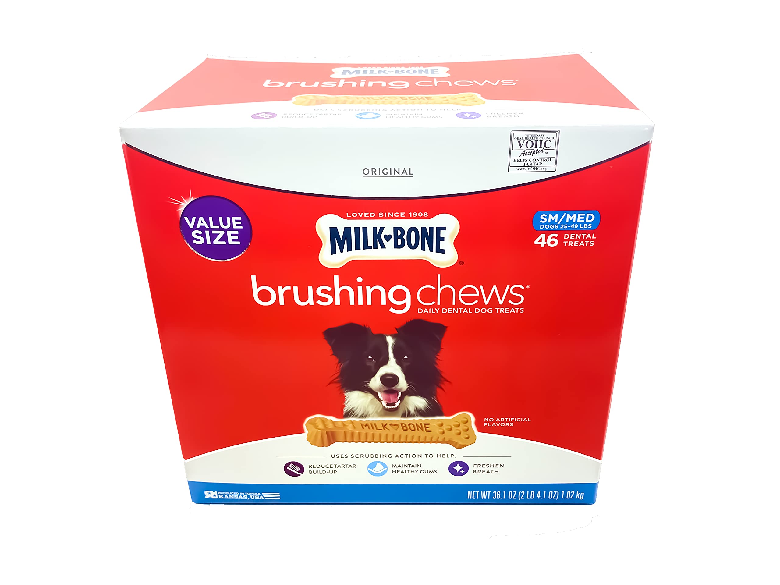 Milk-Bone Brushing Chews: paquete de 46 huesos para perros pequeños a medianos.