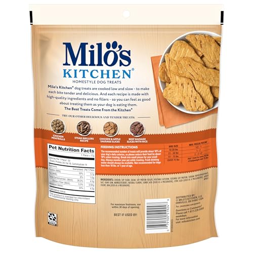 Milo's Kitchen bolsa-snack para perro en casa con el producto