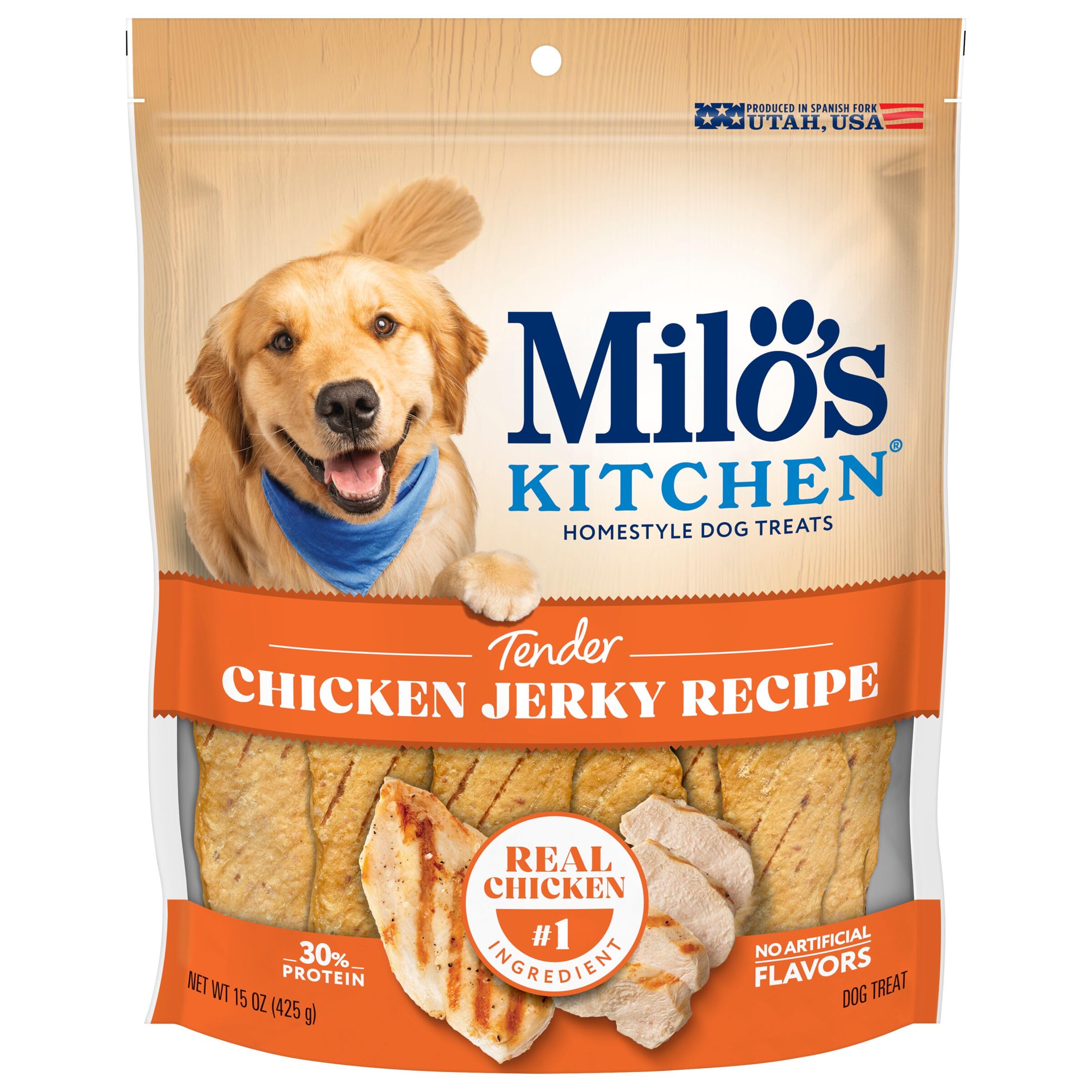 Milo's Kitchen tiras de pollo deshidratadas para perro, 15 oz, sabor pollo real
