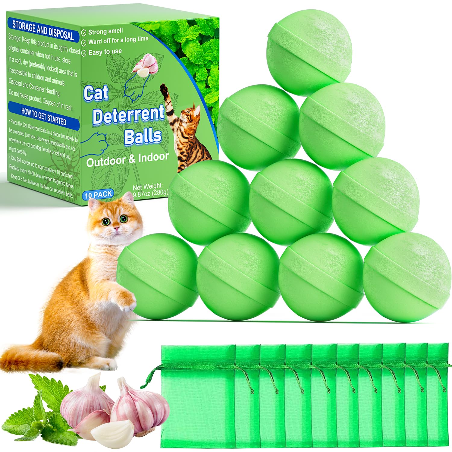 Bola disuasoria de Mimo Style para gatos en exterior con menta natural.