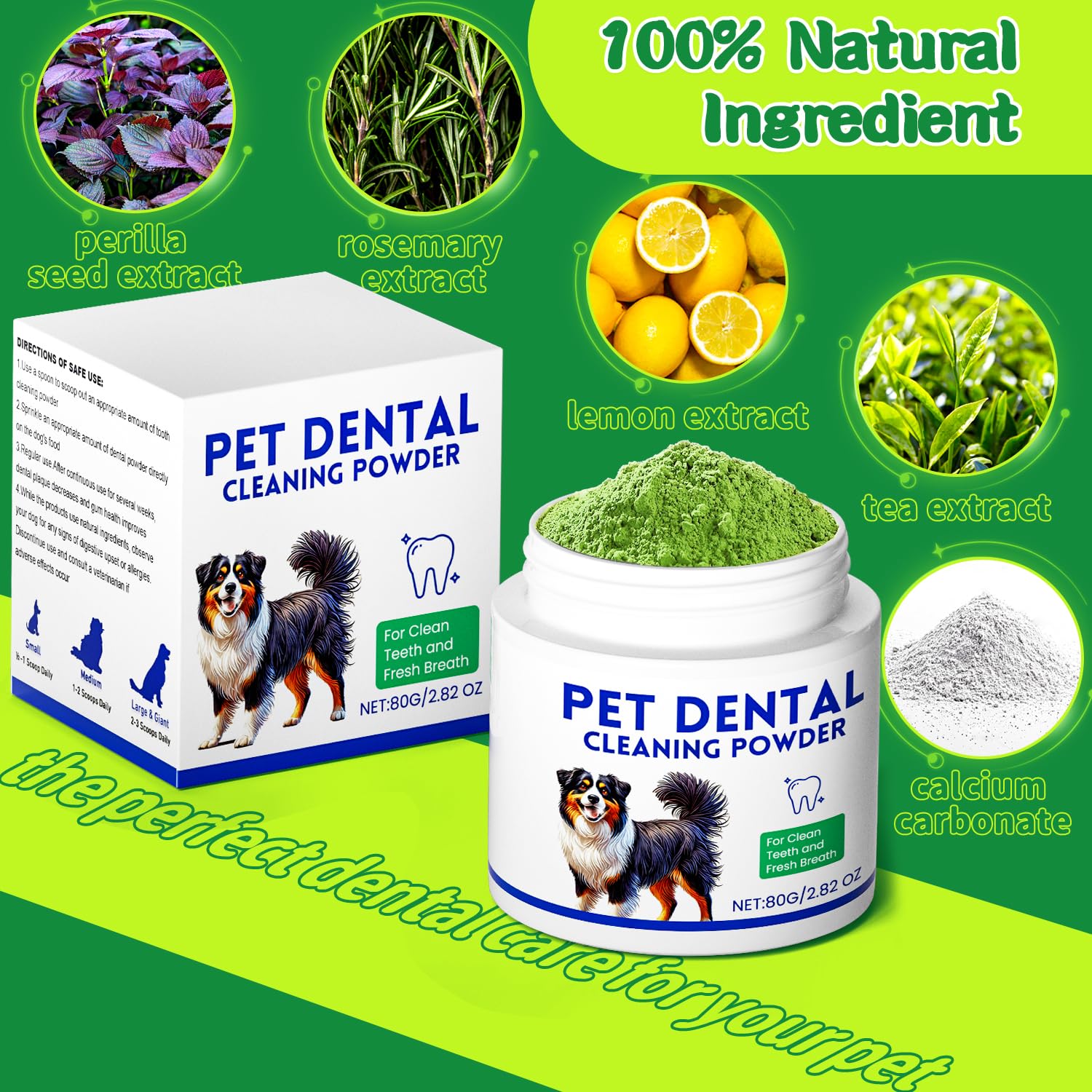 Mimo Style Polvo Dental Perro Sobre Comida: mejora el aliento al mezclar con la comida.