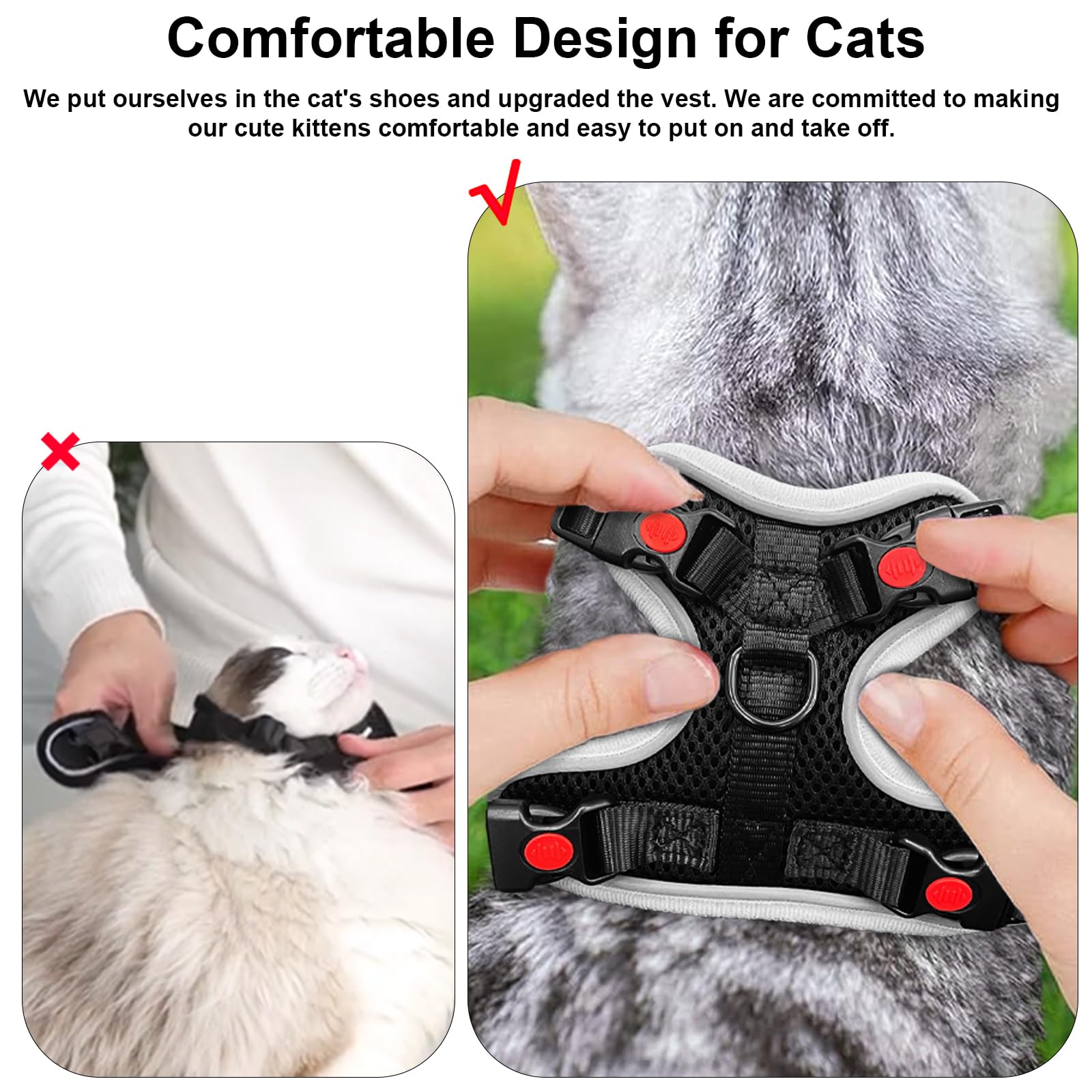Arnés MingXpets para gato, diseño de cuello fácil de colocar.