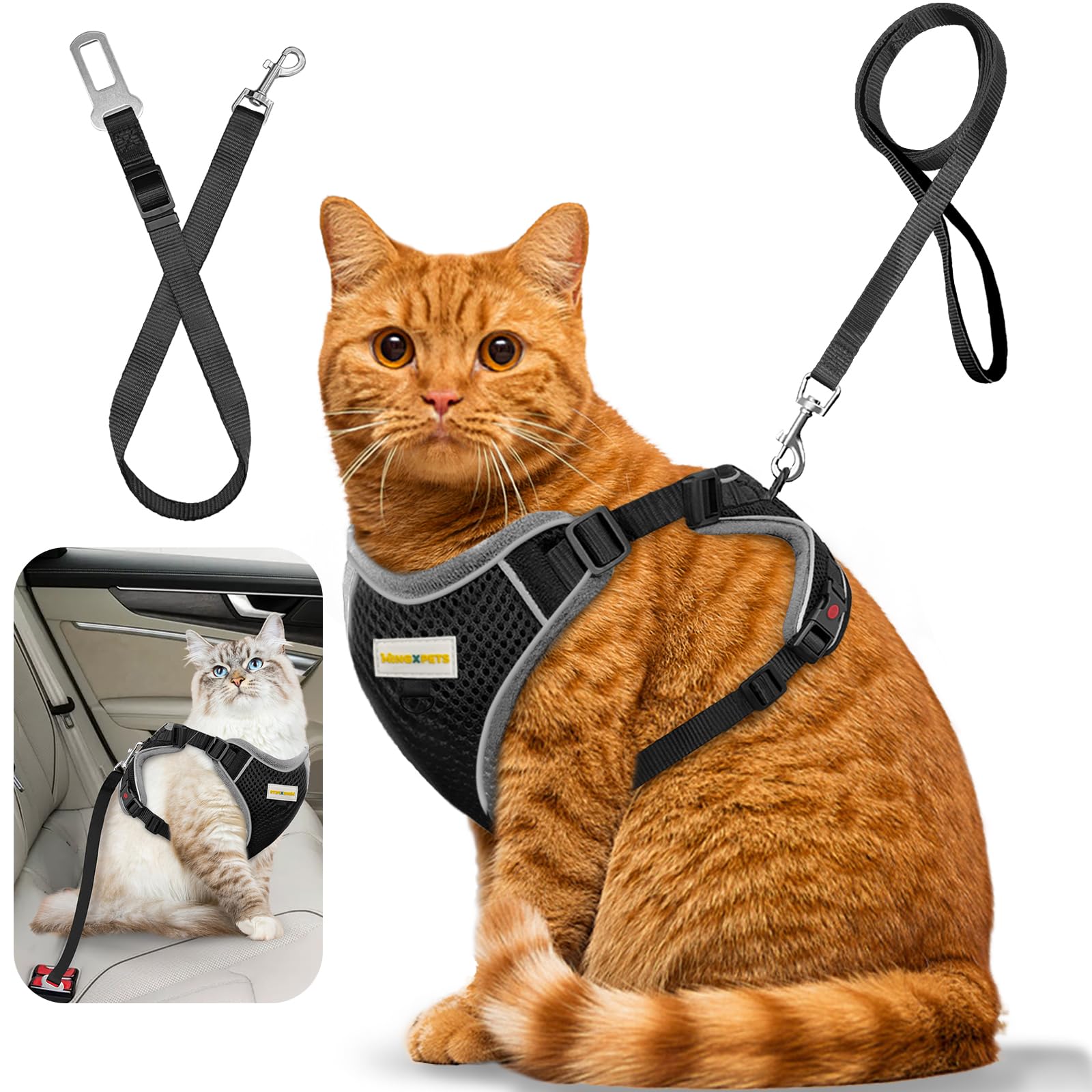 MingXpets arnés para gato con diseño anti-escape, ideal para paseos seguros.