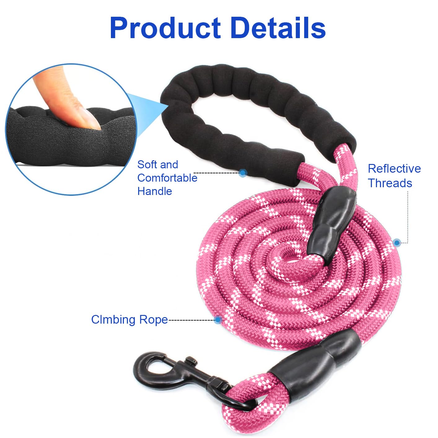 MingXpets Correa doble rosa, anti-nudos, paseos más fluidos.
