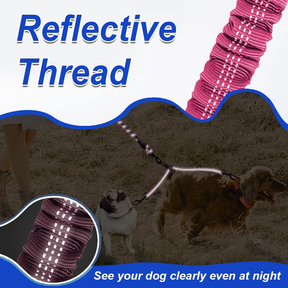 MingXpets Correa doble rosa, manejo cómodo, control de dos perros.