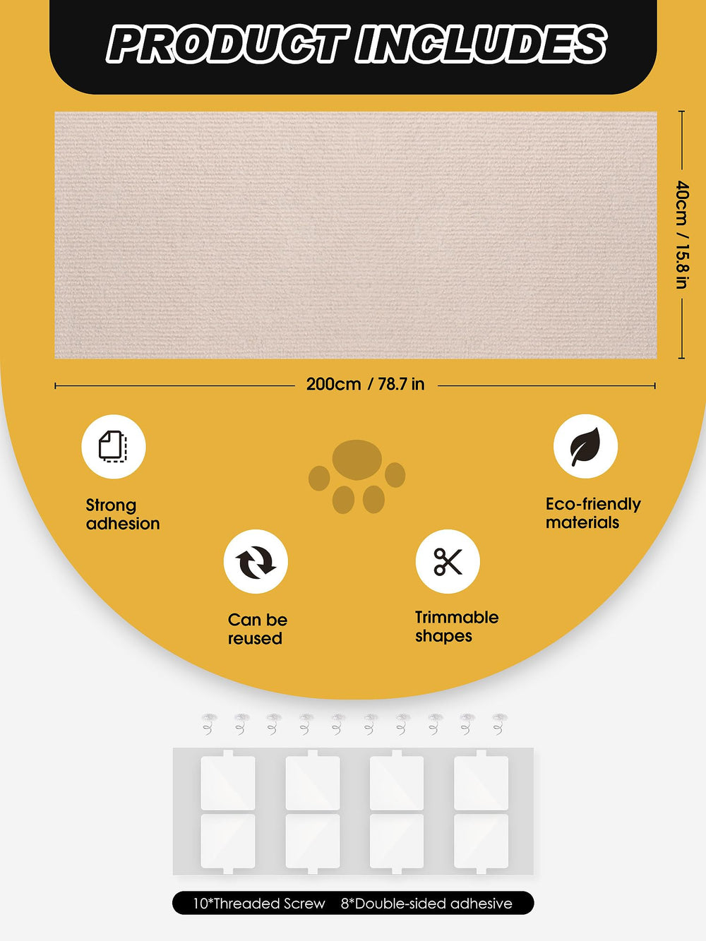 Minyii dimensiones 200x40 cm rasca-gato beige cubre áreas grandes con facilidad.