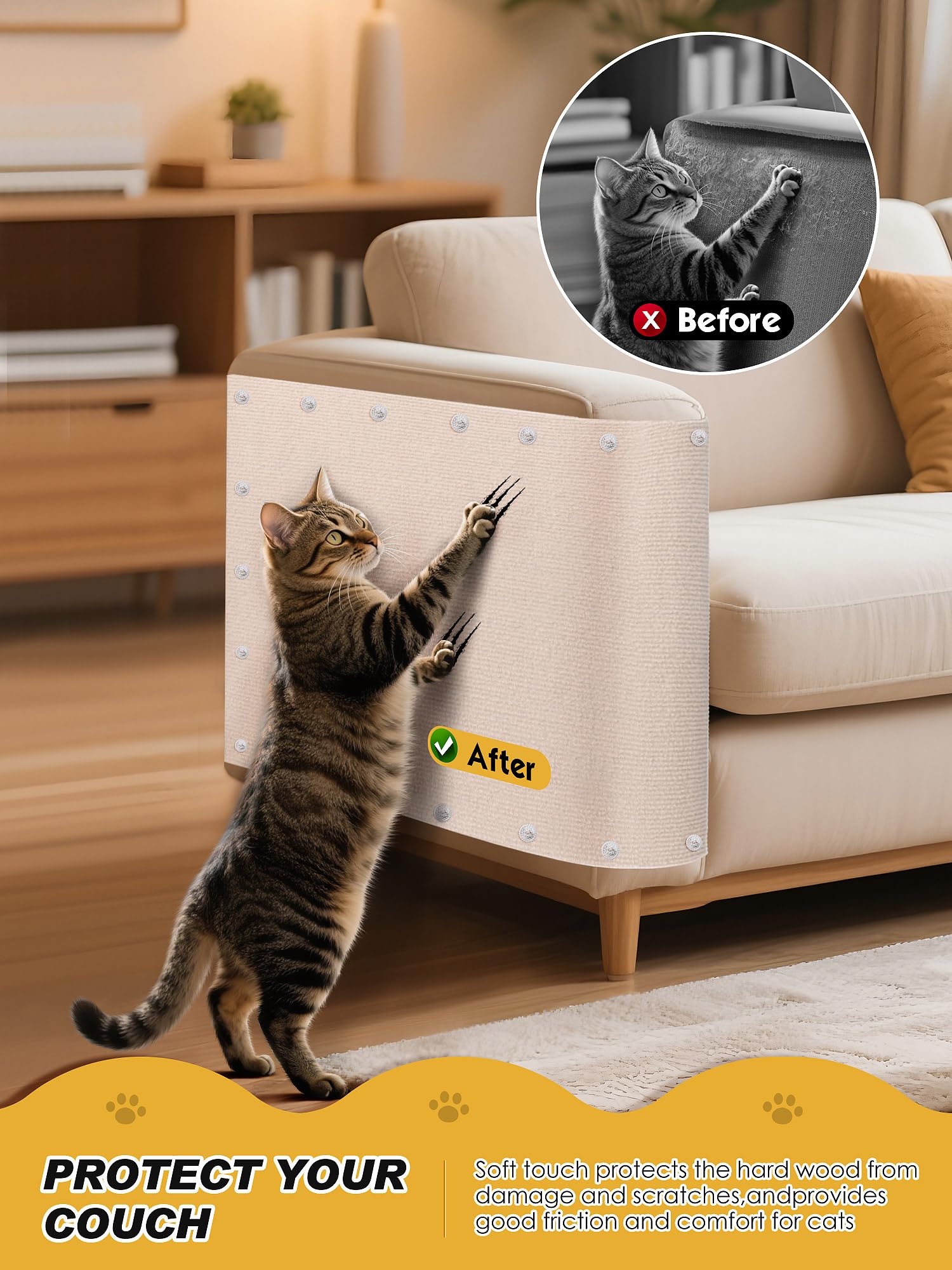 Minyii diseño a la medida rasca-gato beige facilita adaptar a bordes y esquinas.