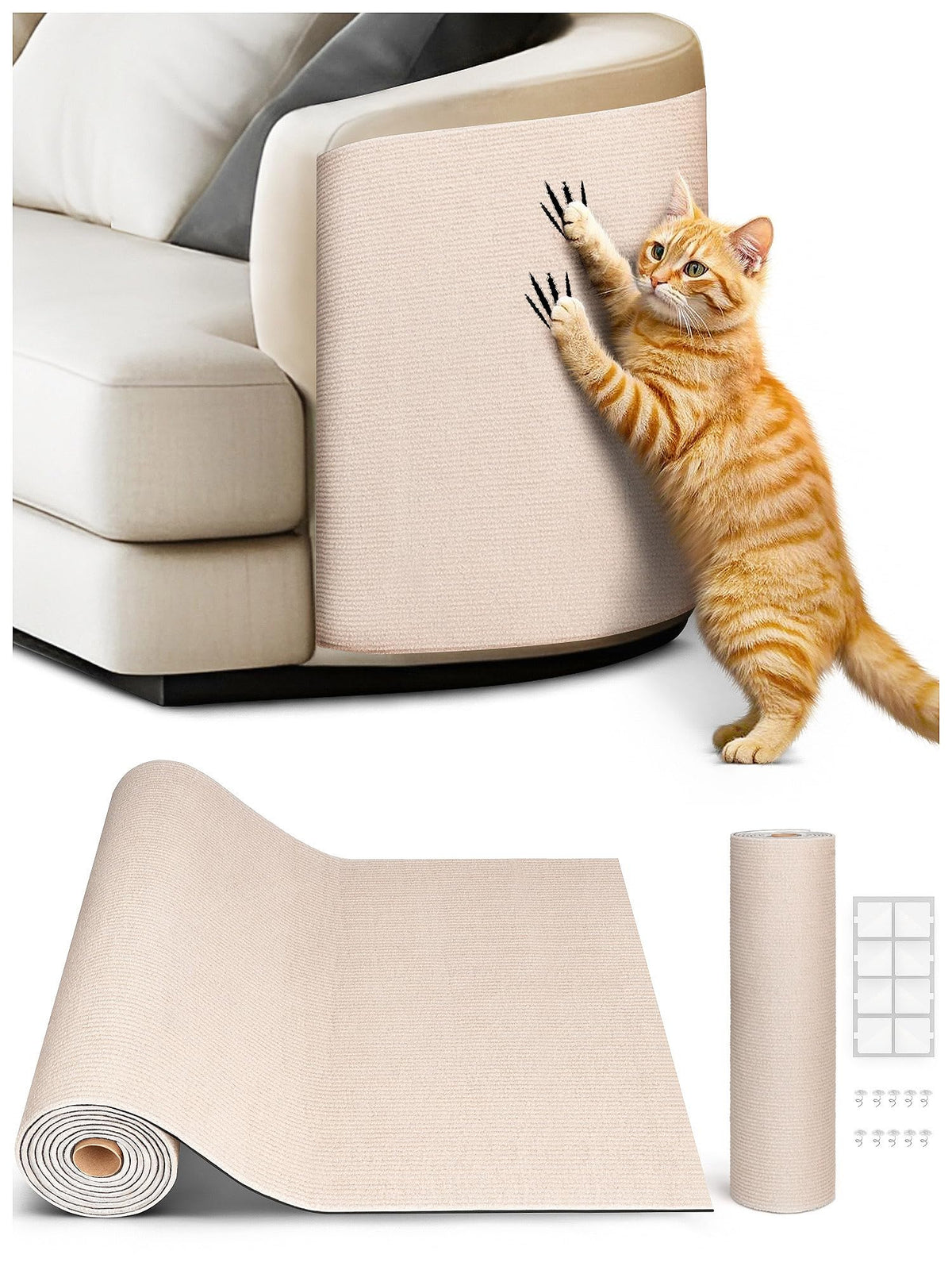 Minyii gran tapete rasca-gato beige ofrece amplia cobertura para muebles y áreas de juego.