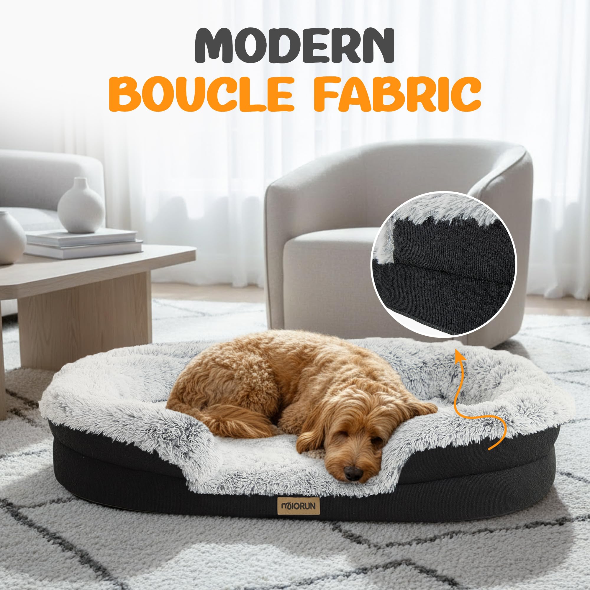 Miorun cama ortopédica grande con cubierta lavable facilita limpieza diaria.