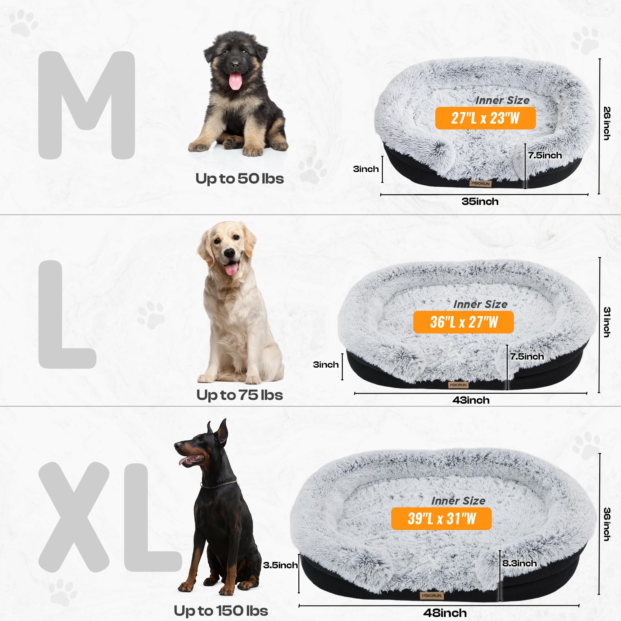 Miorun cama ortopédica grande uso multi para hogares con varias mascotas.