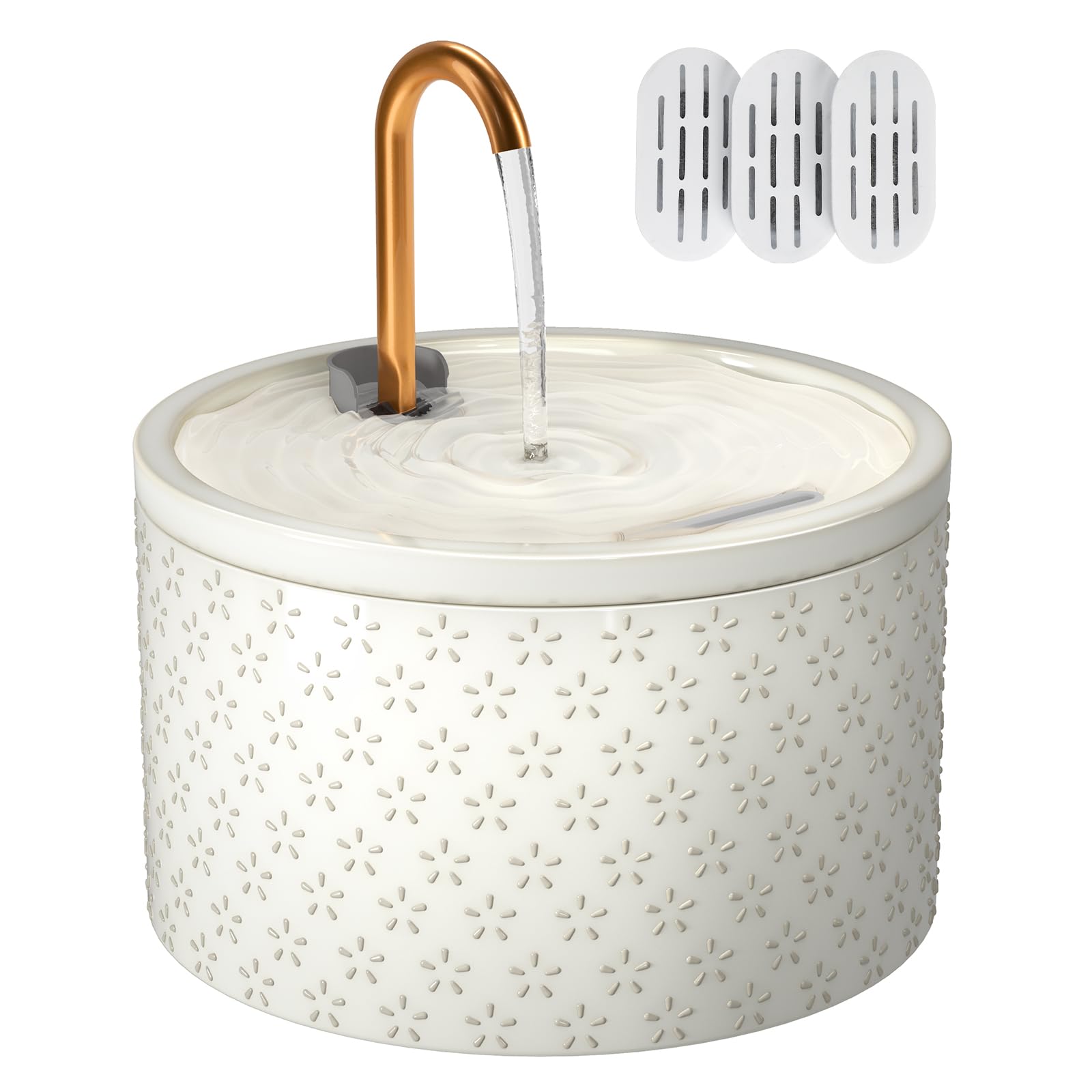 MISFANS fuente cerámica con relieve de fuegos artificiales, diseño elegante para hidratar a tu gato.