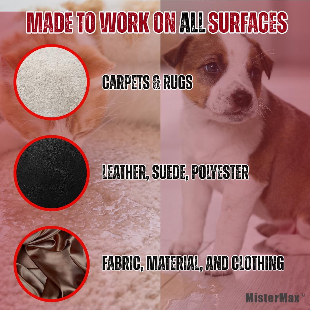 Mister Max Anti Icky Poo, aplicación sobre alfombras, elimina olores y manchas sin frotar.