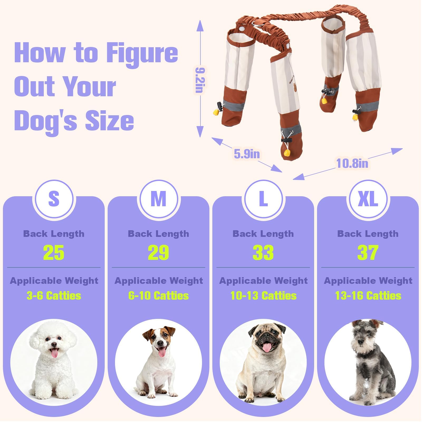 Botas Mity rain con tirantes de ajuste en la espalda para perros activos.