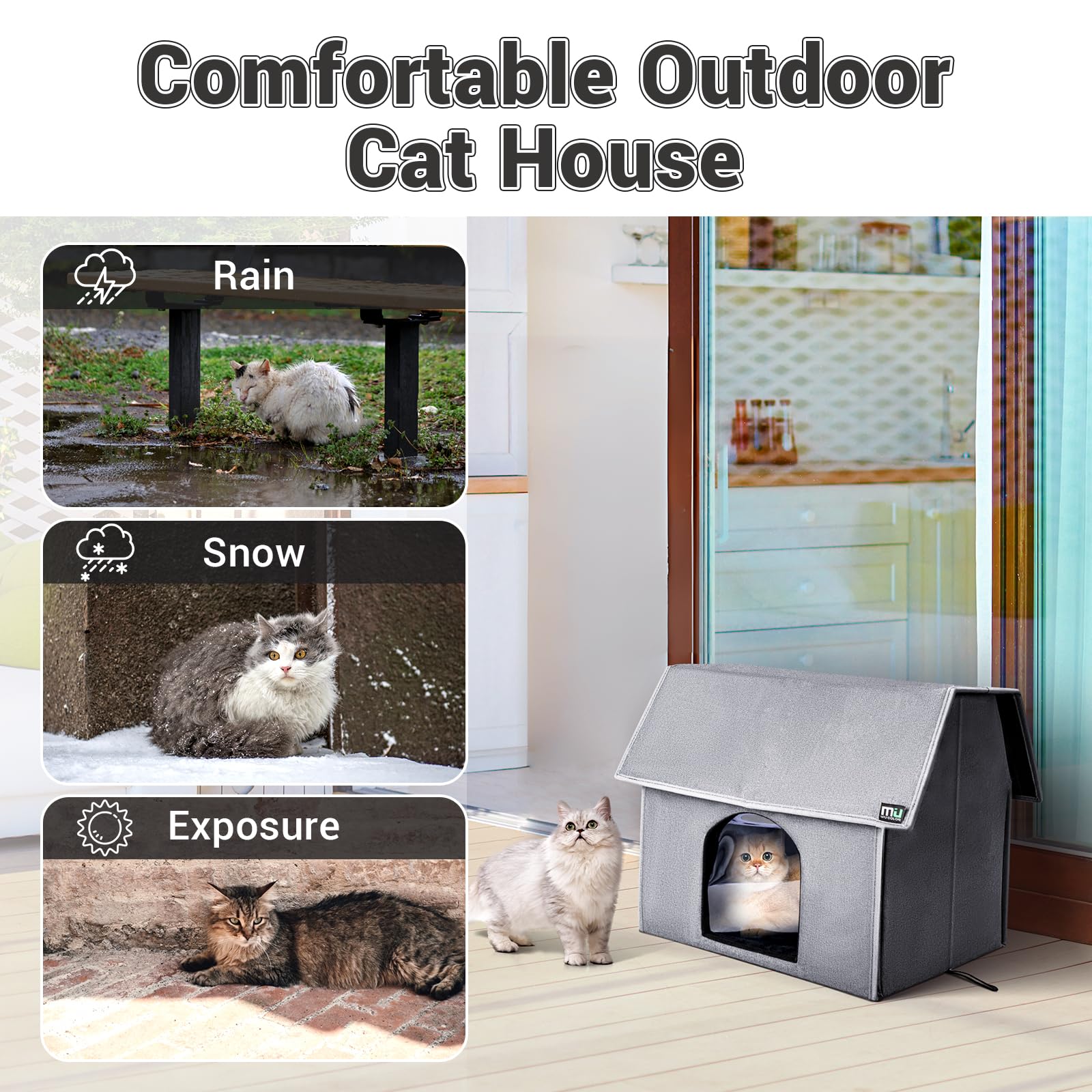 MIU COLOR casa para gatos impermeable, diseño resistente a la intemperie