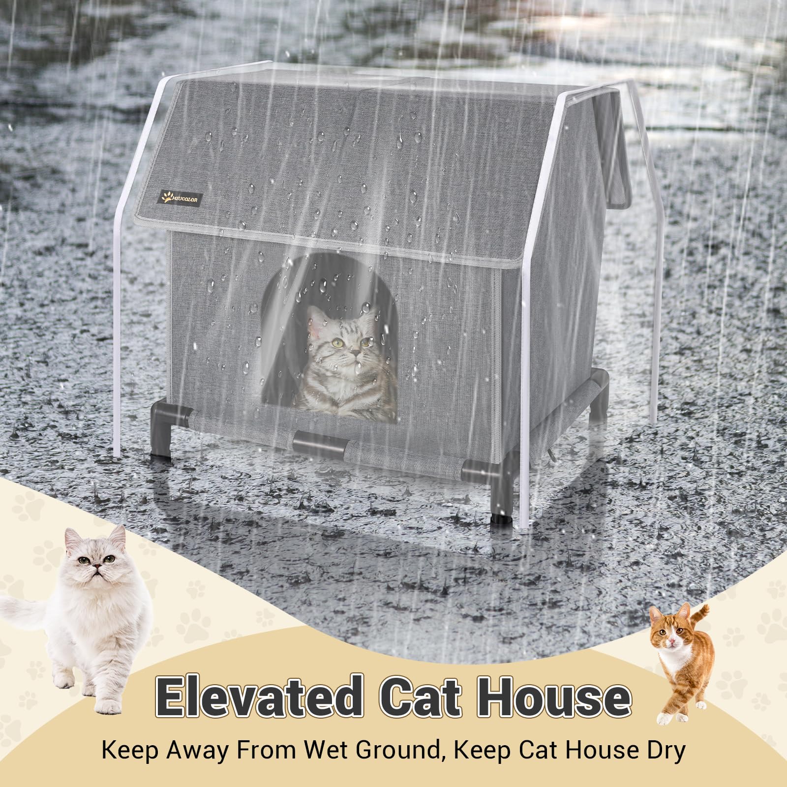 MIU COLOR casa-gatos-exterior-elevacion-desmontable: base elevada para mantenerla seca.
