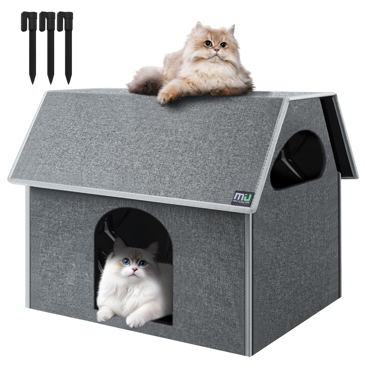 MIU COLOR casa exterior para gatos grande, refugio cómodo al aire libre.