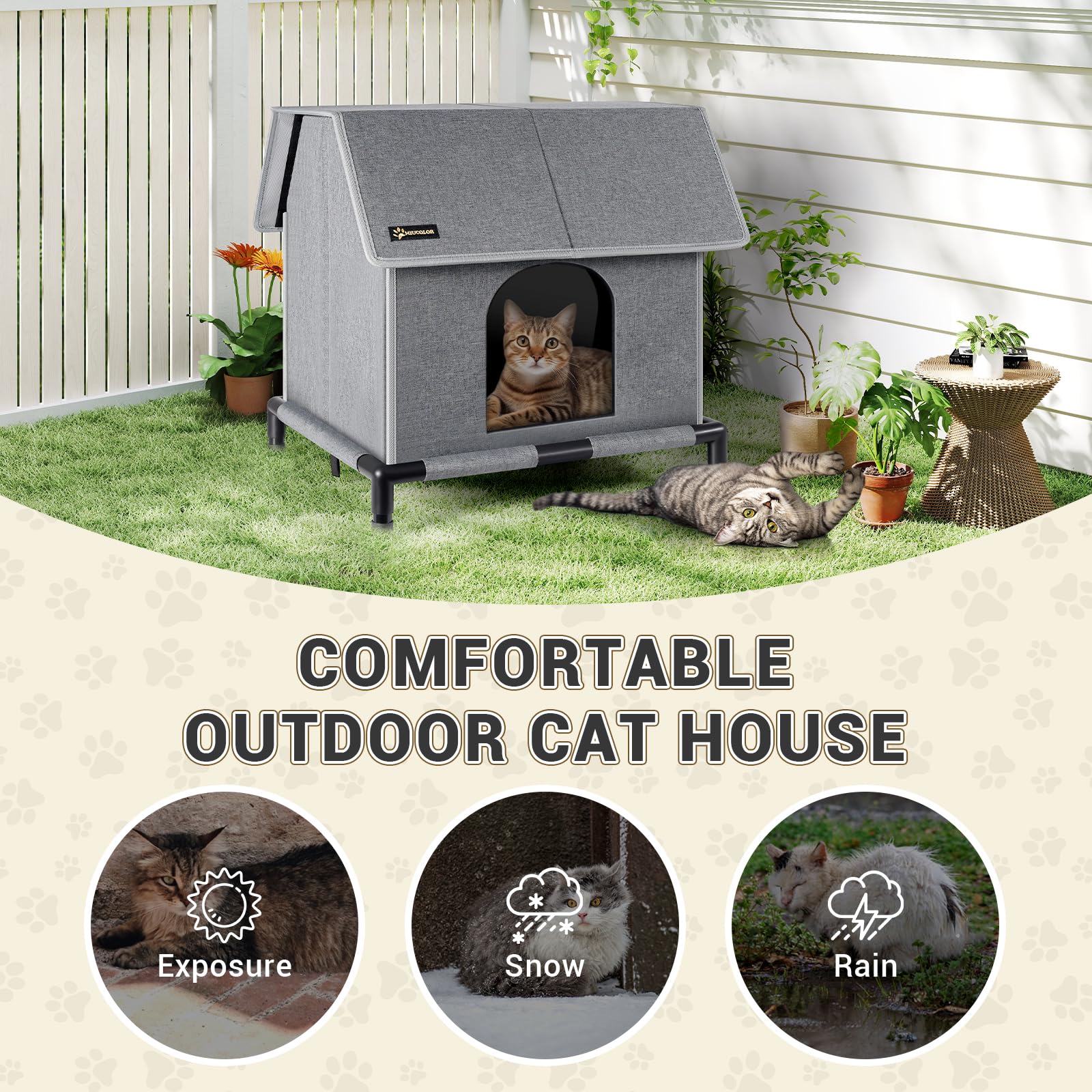 MIU COLOR casa-gatos-exterior-tamano-para-25-libras: espacio cómodo para gatos grandes.