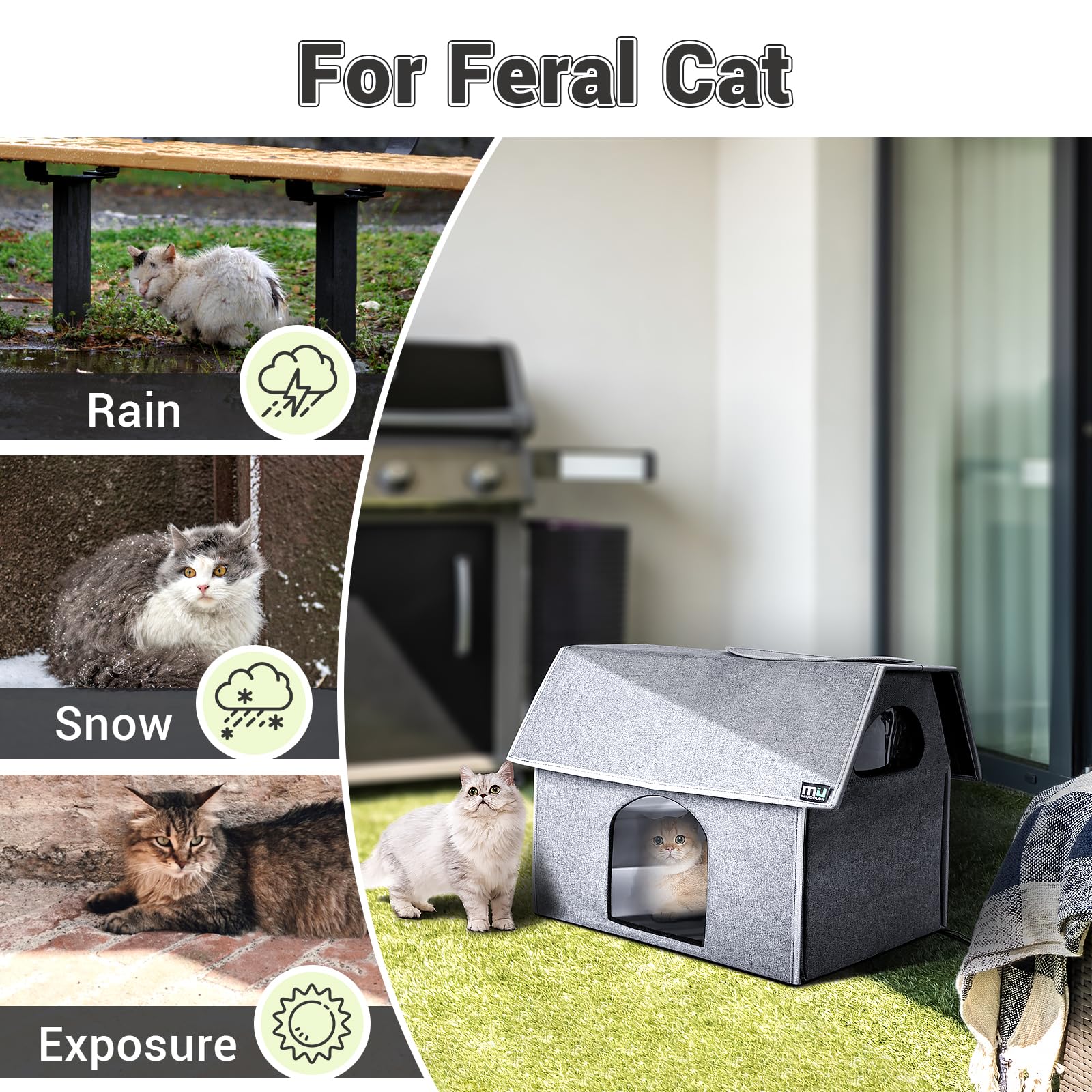 MIU COLOR refugio para gatos con diseño impermeable que protege de lluvia y viento.