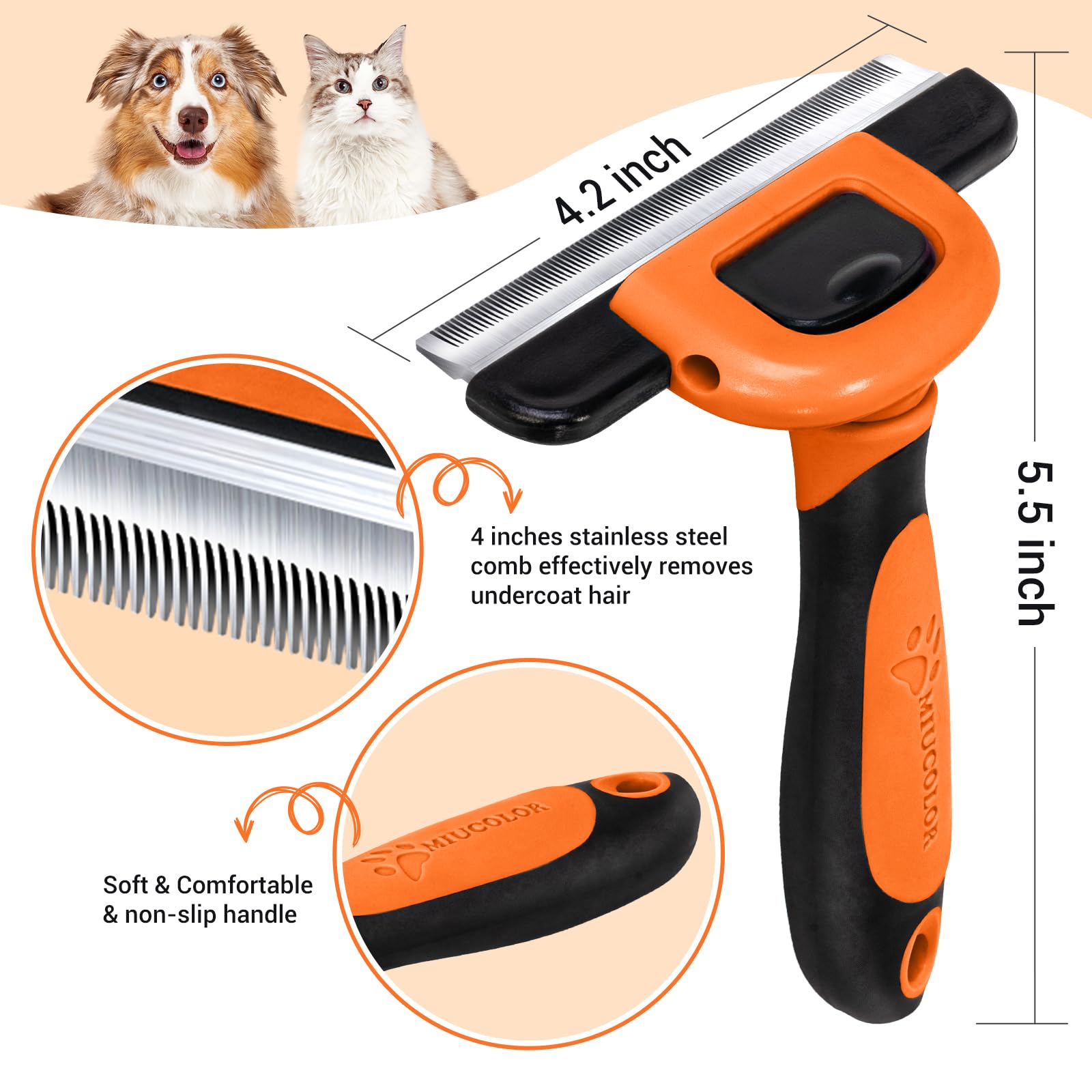 MIU COLOR cepillo deshedding con dientes de acero para pelo limpio.