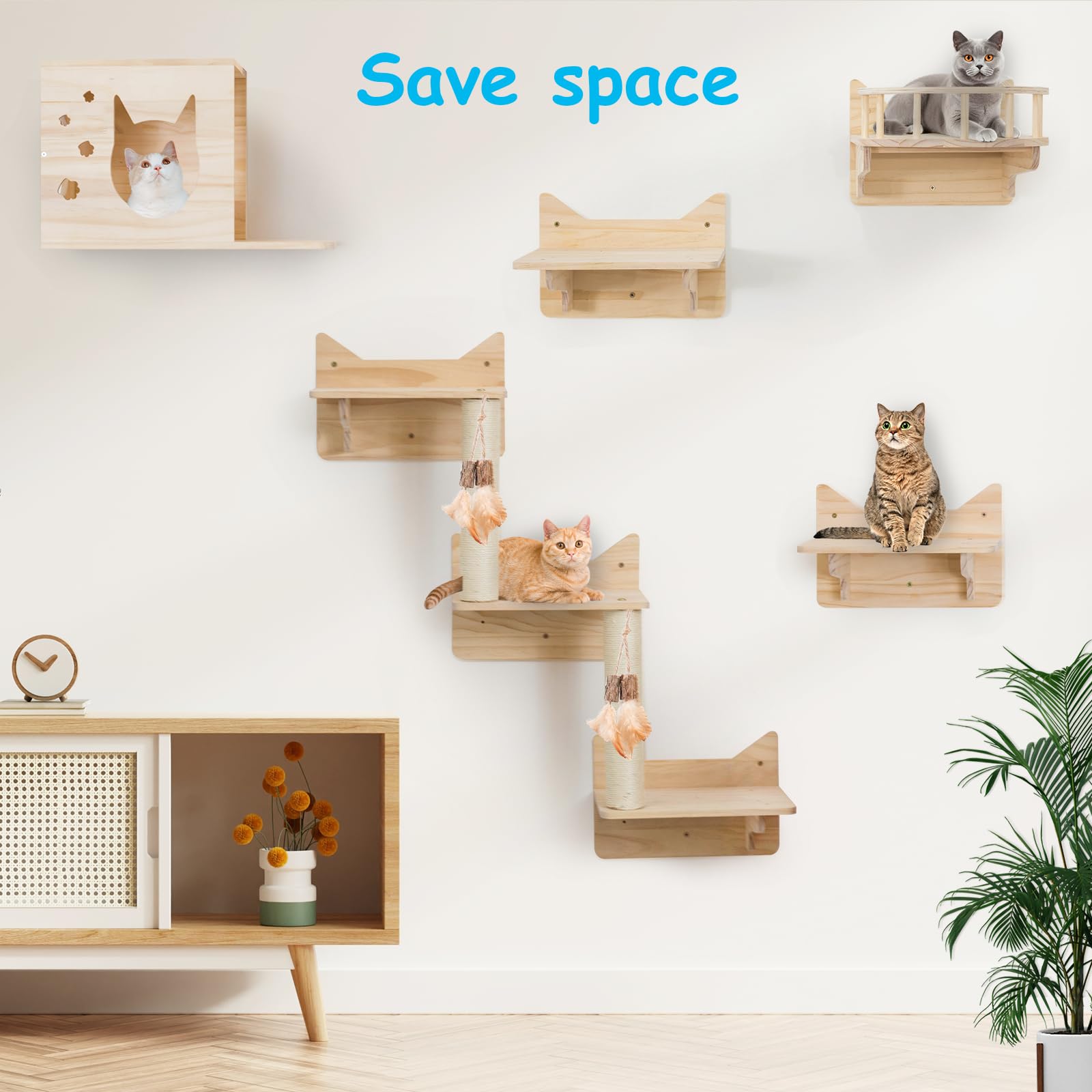 MIUZMORE conjunto mural modular: configuración personalizable para gatos activos.