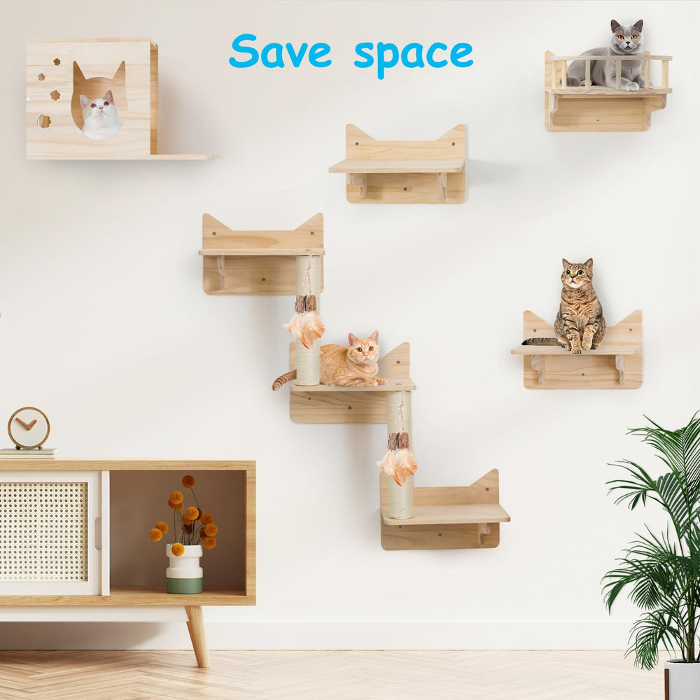 MIUZMORE conjunto mural modular: configuración personalizable para gatos activos.
