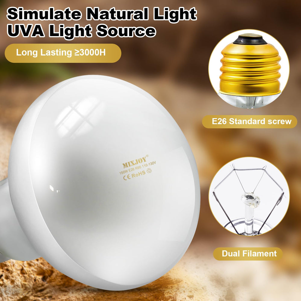 Lámpara MIXJOY 150W reptil: calor de larga durabilidad para terrarios.