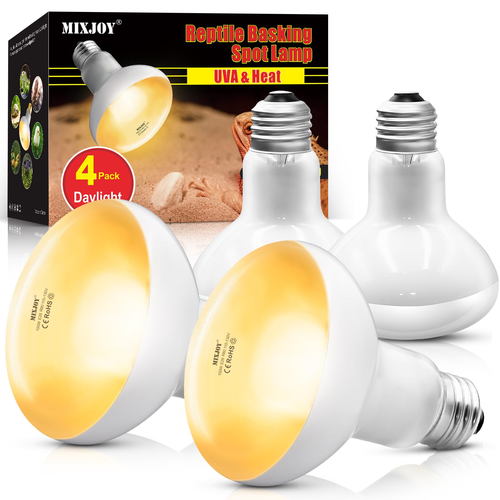 MIXJOY 4-paquetes bombilla de calor 100W para reptiles