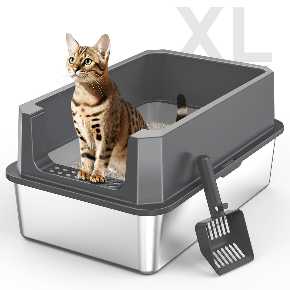 MIXJOY bandeja XL de acero inoxidable con tapa para privacidad del gato