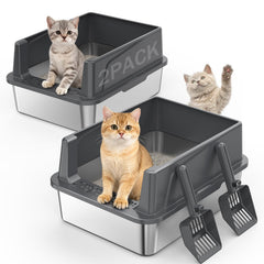 Caja MIXJOY de acero inoxidable tamaño M para gatos, fácil limpieza diario.