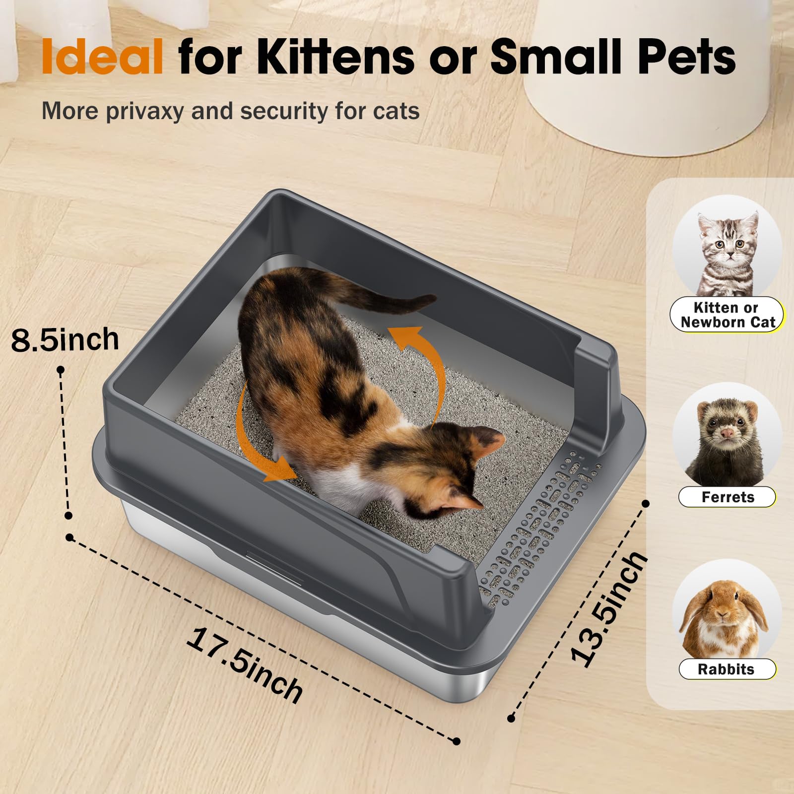 Caja MIXJOY de acero inoxidable tamaño XL, espaciosa para gatos grandes.