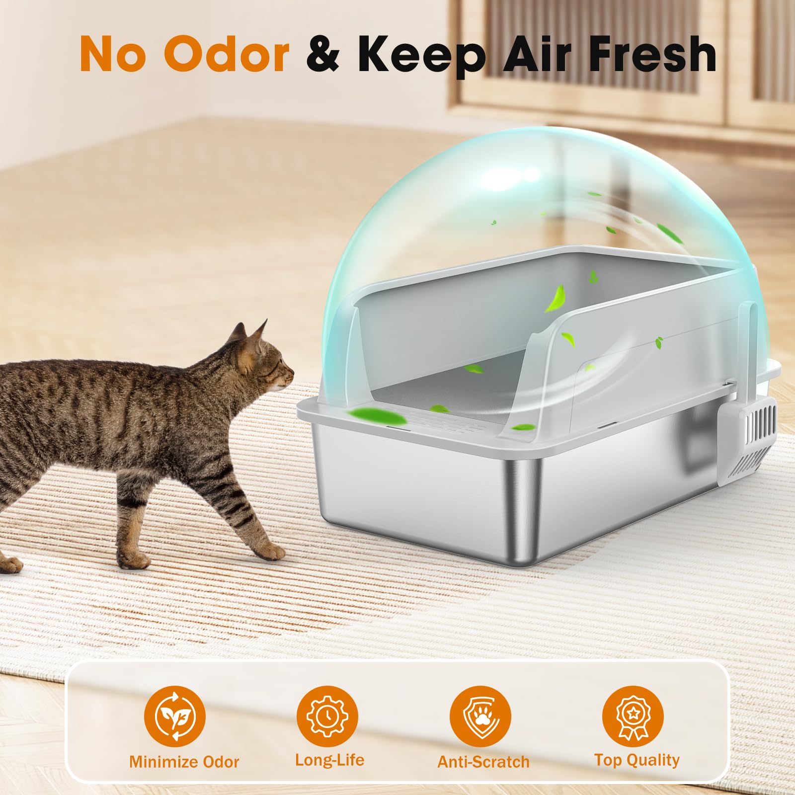 MixJOY caja de litter metálica antiolor con superficie antiadherente.