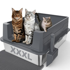 MIXJOY caja de arena grande para gatos, vista frontal y gran capacidad para varias mascotas.