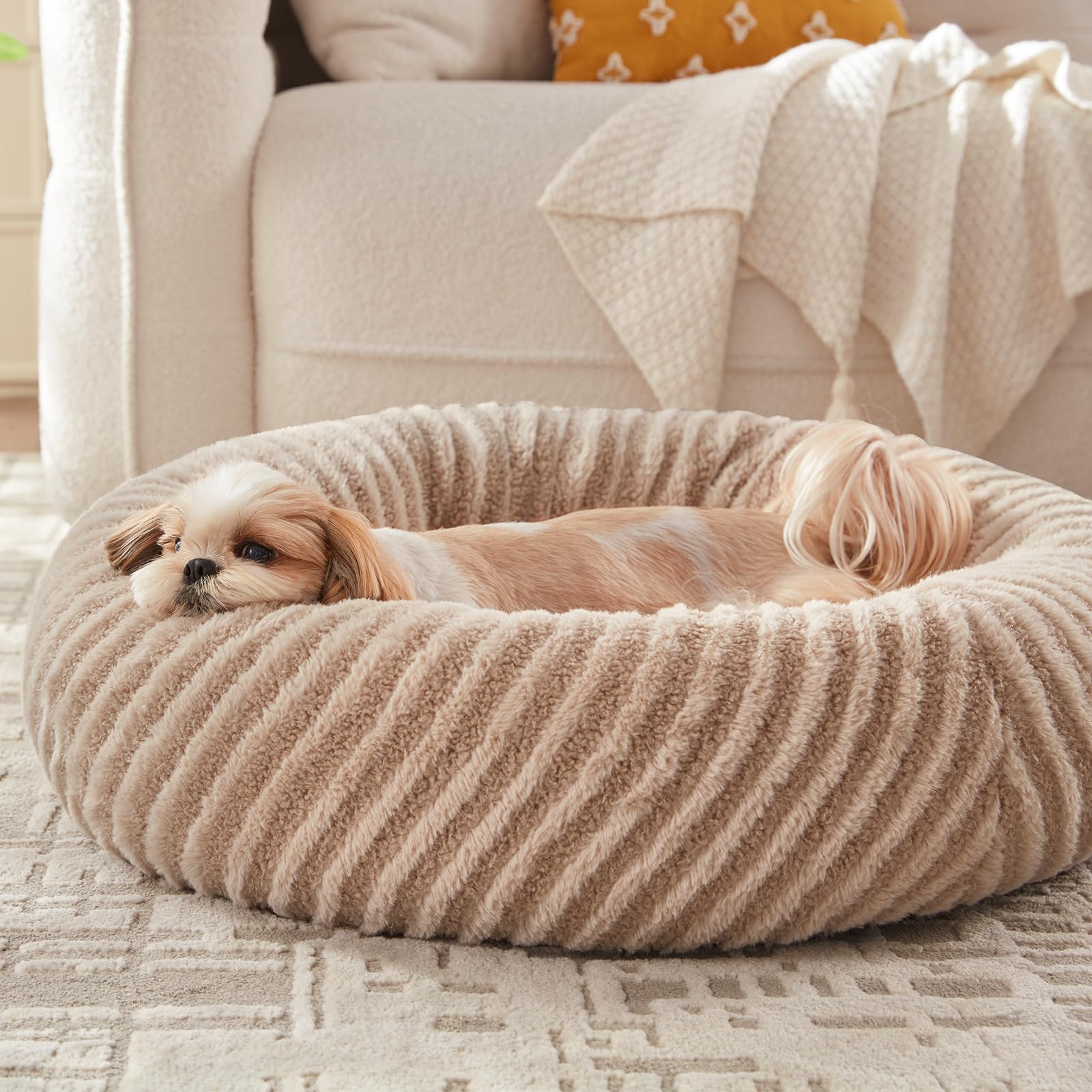 MIXJOY cama-donut para perro pequeño, refugio suave para siestas cómodas.