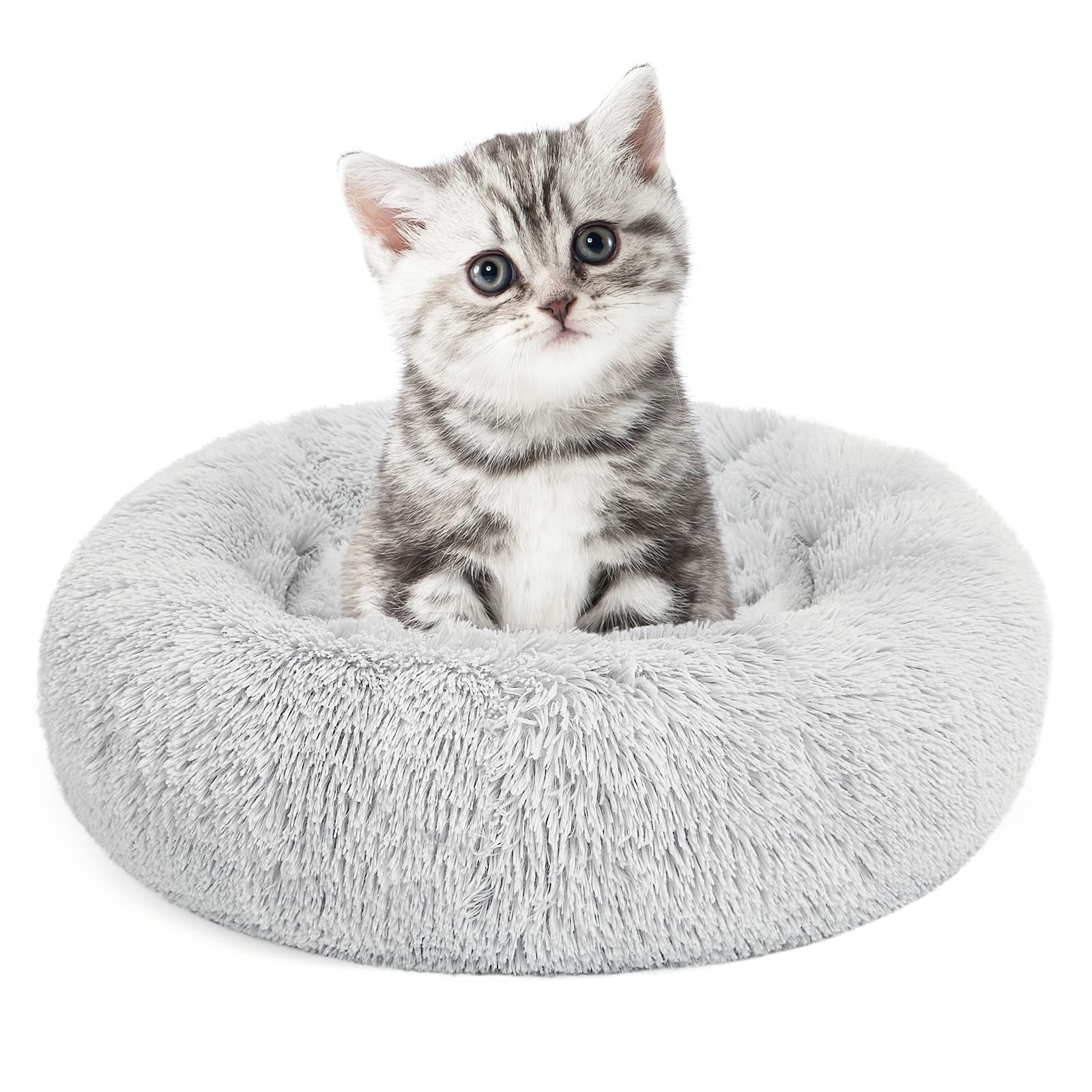 MIXJOY cama donut 20'' gris, vista frontal; descanso cómodo para gatos