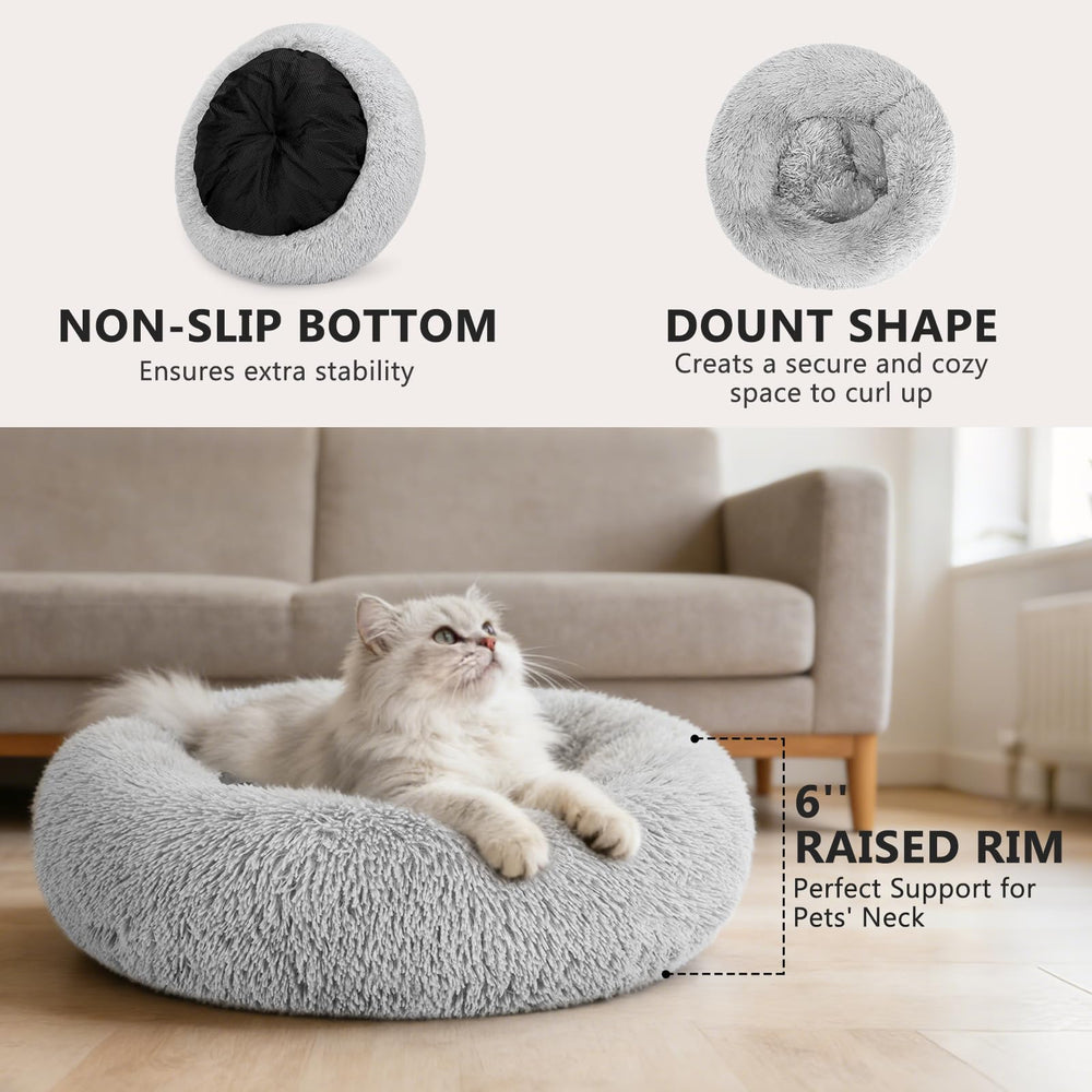 MIXJOY cama donut 20'' gris, textura pelo suave para confort nocturno