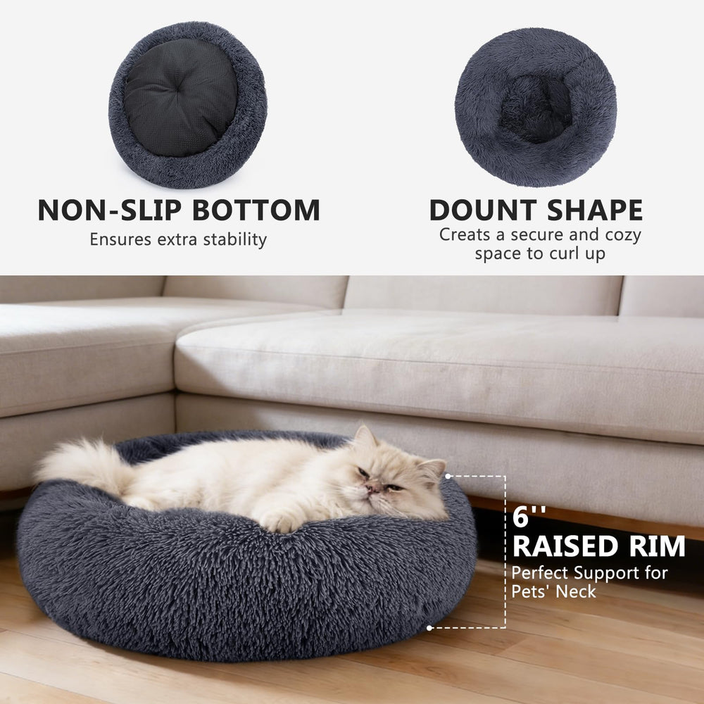 Cama MIXJOY con peluche sintético gris-azul, lujo cómodo para mascotas.
