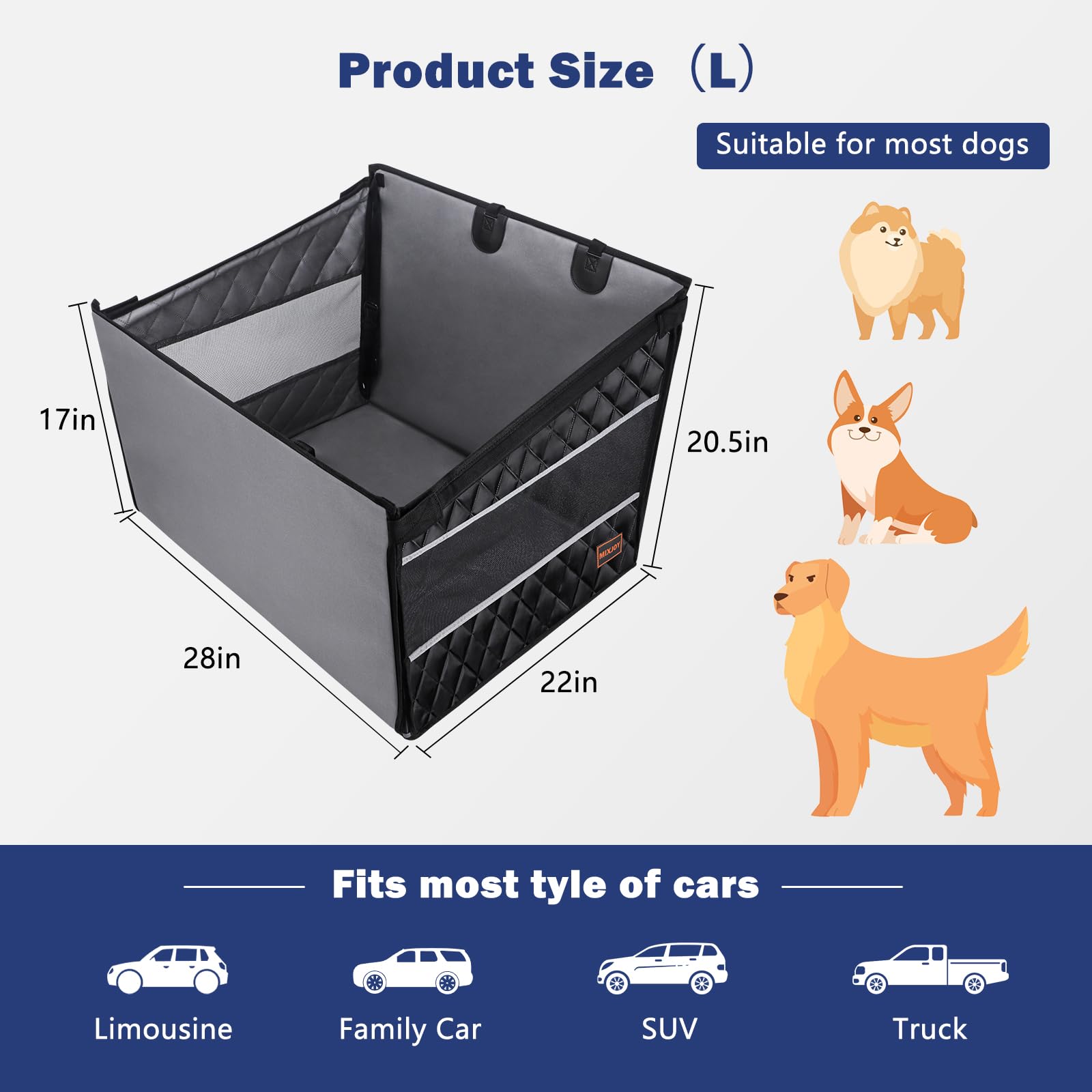 MIXJOY cama de viaje para perro grande en coche, ideal para camionetas y camiones.
