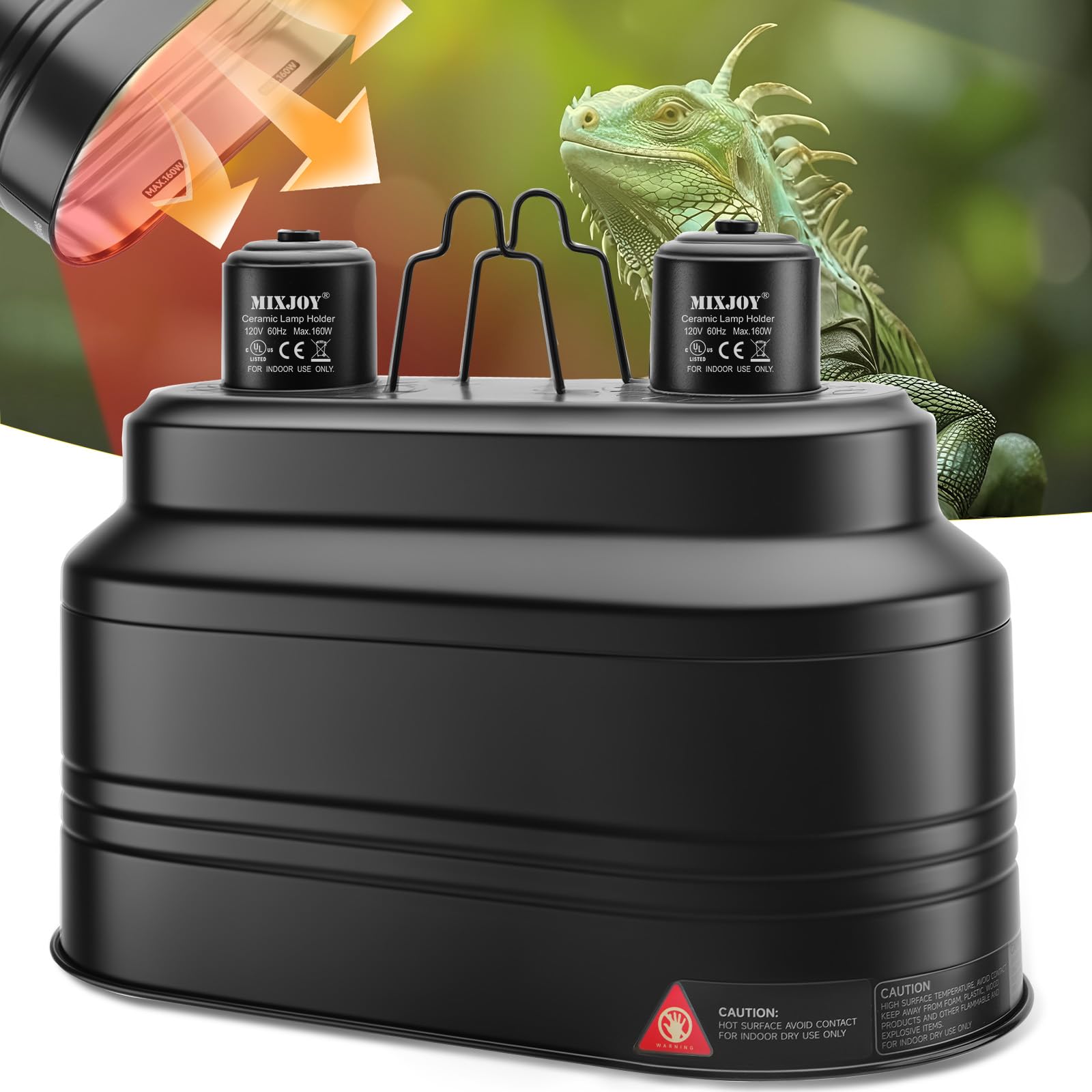 MIXJOY doble lámpara para reptiles con portalámparas cerámico, calor y UVB combinados.