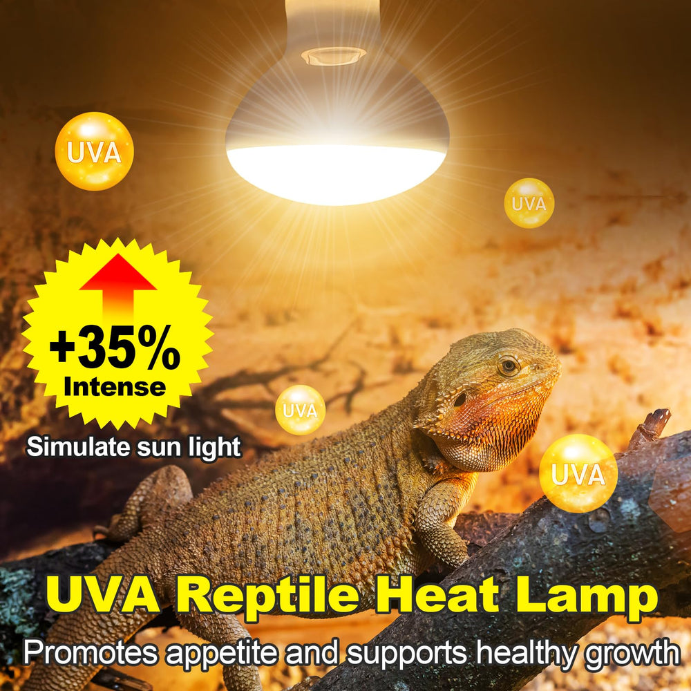 Lámpara UVA MIXJOY para reptiles, estimula apetito y comportamiento natural.